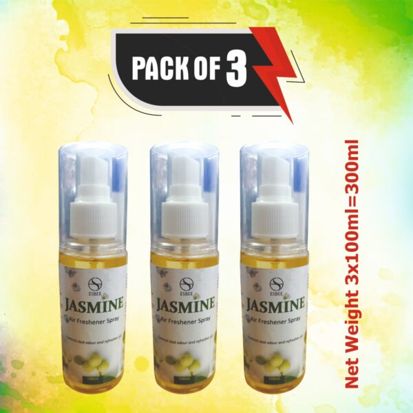 Jasmine Air Freshener Spray – 3 x 100ML | Long-Lasting & Refreshing Floral Fragrance | Odor Eliminator & Room Freshener (Pack of 3) (100ML, Jasmine) - Image 2